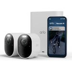 Arlo Ultra 3 Überwachungskamera Aussen, Kabellos, 4K UHD, KI-Erkennung, Auto-Tracking, Farb-Nachtsicht, 2-Kamera-Set mit Smarthub und Arlo Secure Testversion