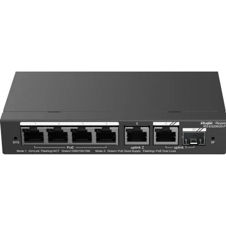 Ruijie Reyee RG-ES206GS-P, 5-Port 10/100 Mbps Desktop Switch mit PoE-Unterstützung, schwarz
