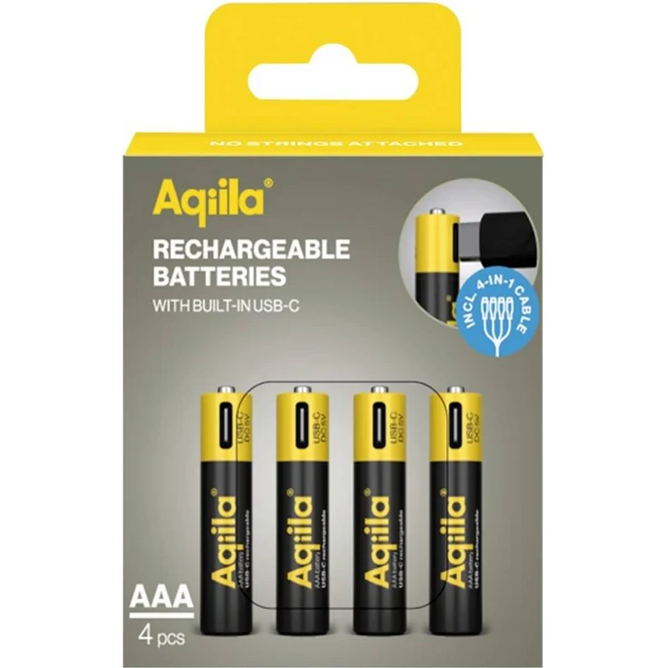 Aqiila USB-C NiMH Akku AAA 600 mAh, 4er-Pack, wiederaufladbar bis zu 1000 Ladezyklen