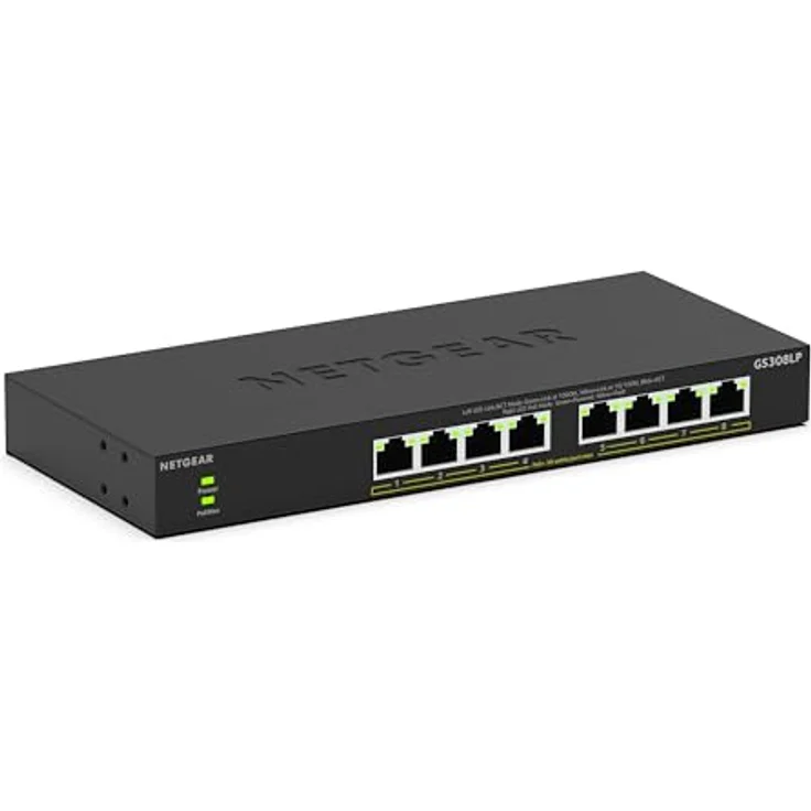 NETGEAR GS308LP, 8-Port PoE Gigabit Ethernet Unmanaged Switch mit 8 x PoE+ und 60 W, erweiterbar, Desktop-, Wand- oder Rack-Befestigung – Bild 1