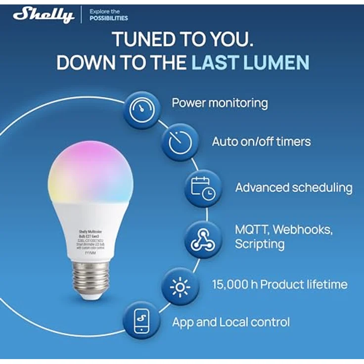 Shelly Multicolor Bulb E27 Gen3, WLAN Smart LED Glühbirne mit RGBW, 9W, 800lm, 16 Millionen Farben, dimmbar, Sicherheitsmodus, Sprachsteuerung, kein Hub erforderlich – Bild 5