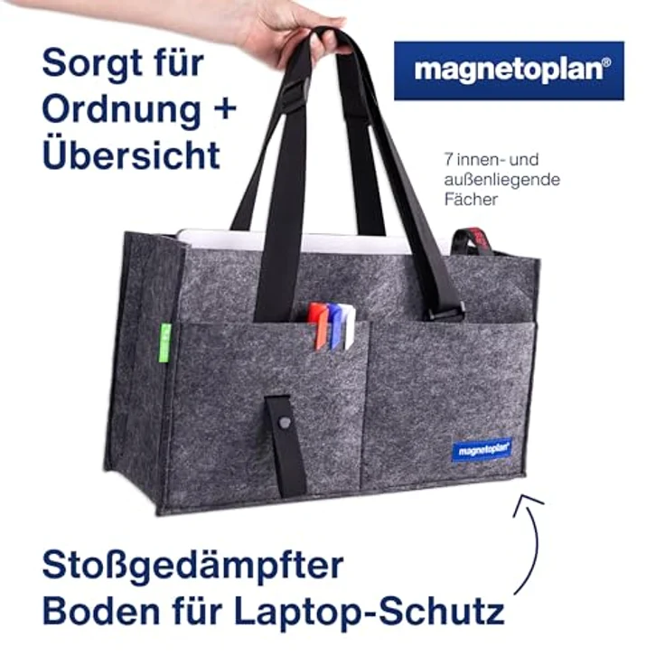 Magnetoplan Aktentasche 11126, praktische Laptop-Tasche aus 100 % recyceltem Polyester, grau, 45 x 25 x 15 cm, für flexibles Arbeiten – Bild 3