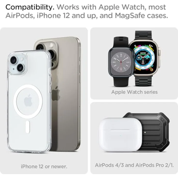 Spigen OneTap Pro 3 MagFit MagSafe Ladestation 3 in 1, 15W Kabelloses Magsafe Stand Ladegerät für iPhone 16/15/14/13/12, Apple Watch 2/3/4/5/6/7/8/9/10/SE/Ultra, AirPods 2 Pro/3/4 – Bild 2