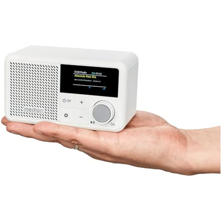 MEDION S66822 Radio DAB+ Portatile Con Bluetooth – Batteria Ricaricabile, Display A Colori, Sveglia E Impermeabile IPX1, Colore Bianco