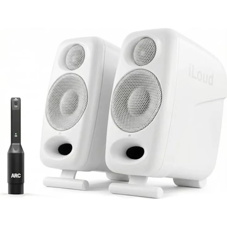 IK Multimedia iLoud Micro Monitor Pro, 2-Wege bi-amped Kompakt-Studio-Monitore mit ARC-Kalibrierungsmikrofon, weiß