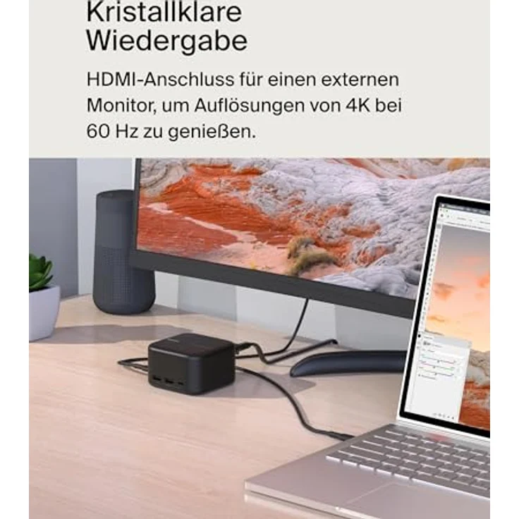 Belkin Connect USB-C-6-in-1-Core-GaN-Docking-Station (130 W), 96 W PD für Peripheriegeräte, USB-C, USB-A, Gigabit-Ethernet, HDMI-4K-Anschlüsse zum Gamen, für MacBook Pro, Windows-Laptops, Chromebook – Bild 5