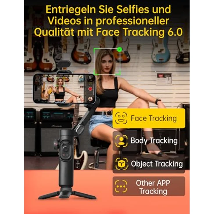 AOCHUAN XE Standard Gimbal, 3-Achsen-Stabilisierung mit intelligenter Gesichtsverfolgung, kompakt, schwarz – Bild 4