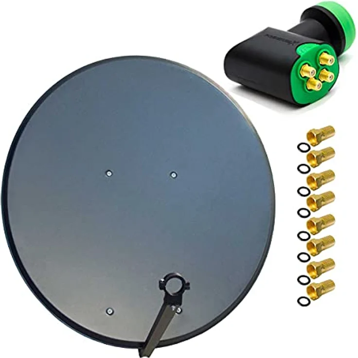 Premium X Satelliten-Komplettanlage 100cm Aluminium Anthrazit, Quad LNB, 4 Teilnehmer Receiver, umfasst 8 F-Stecker – Bild 1