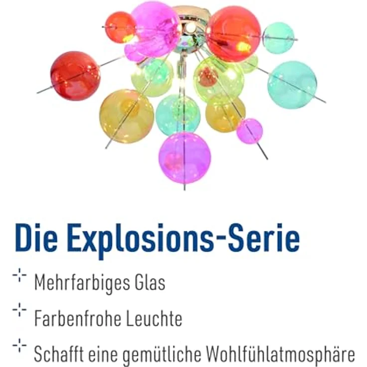 Näve Leuchten C, Deckenleuchte "eXplosion", Metall, 20 W, G4, 57 x 57 x 38 cm, Chrom - dimmbar, für LED Leuchtmittel geeignet, Echtglas Kugeln – Bild 2