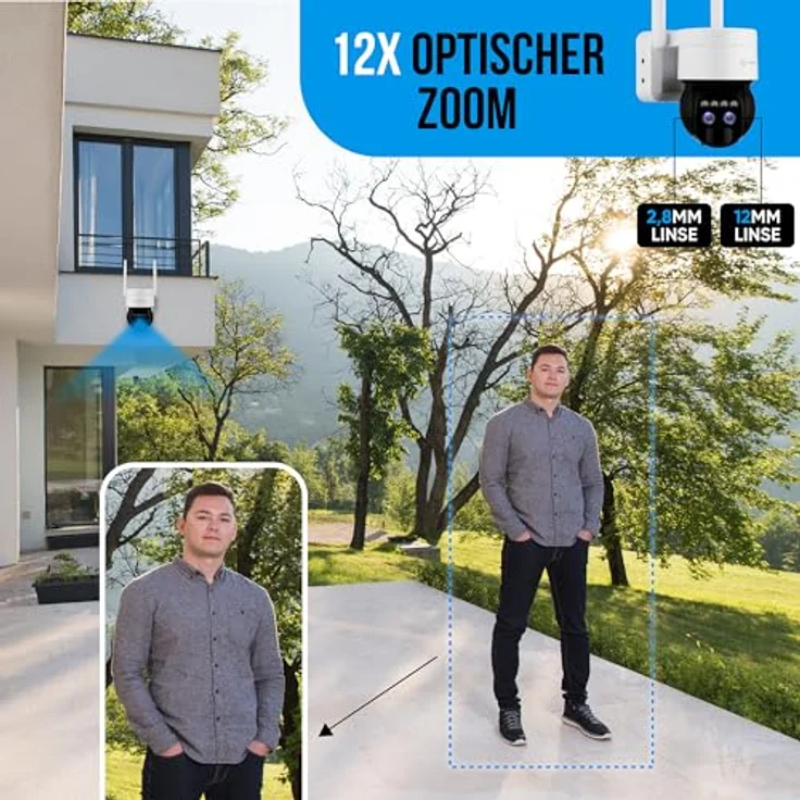LUVISION 4G LTE Überwachungskamera Akku Solar SIM Karte, 2MP HD Kamera Überwachung mit 2 Objektiven Solarpanel, Farbige Nachtsicht, Bewegungserkennung, 2-Wege-Audio, 12 x optischer Zoom, Sirene – Bild 2