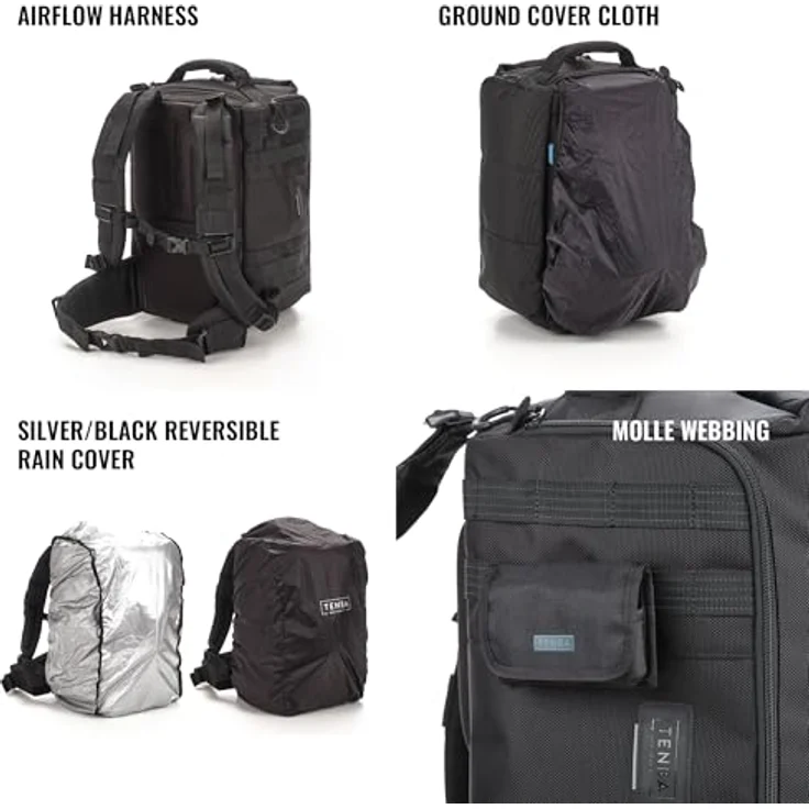 Tenba Cineluxe 16 (V2) Fotorucksack, schwarze Kameratasche für professionelle Camcorder und Kinokameras, mit schnell zugänglichem Mittelreißverschluss und Trolley-Gurt. – Bild 5