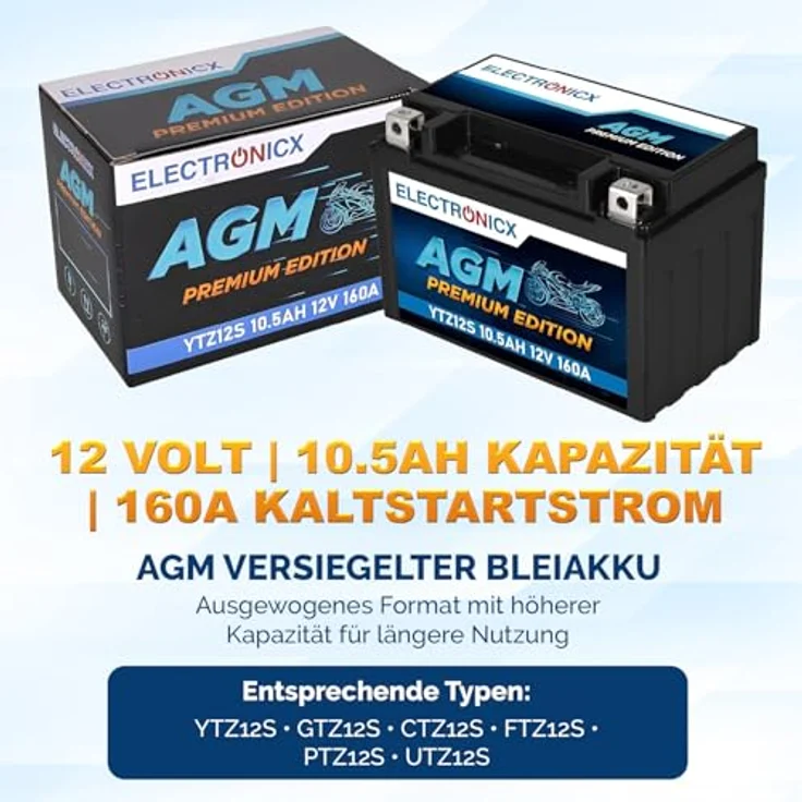 Electronicx AGM-YTZ12S Motorradbatterie 11Ah 12V – Wartungsfrei, rüttelfest, auslaufsicher für Motorrad, Roller, Quad und ATV – Bild 5