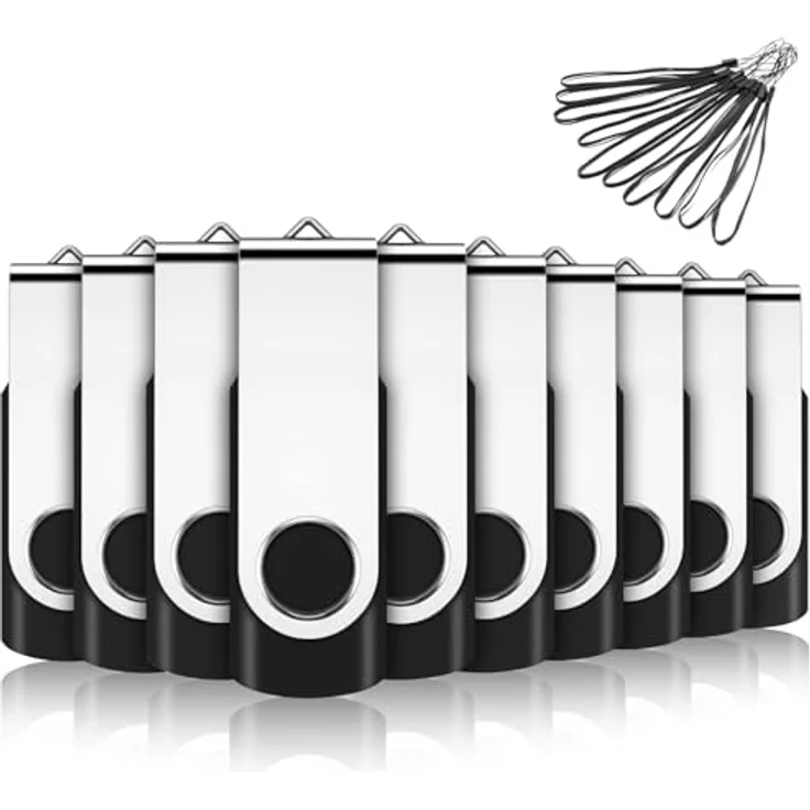 EASTBULL USB-Sticks 2GB 10er Set, USB 2.0 Flash Speichersticks mit 360º Swivel Design, metallisch und faltenbar, Schreibgeschwindigkeit 7–12 MB/s, Lesegeschwindigkeit 15–30 MB/s – Bild 1