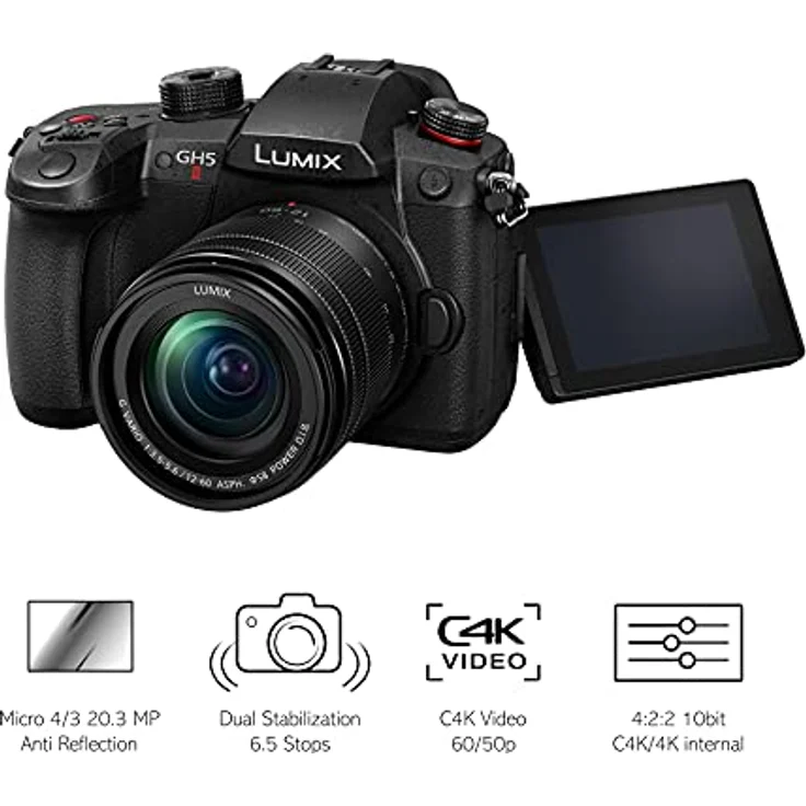 Panasonic LUMIX DC-GH5M2ME Systemkamera mit Objektiv 12-60mm/F3.5-5.6 (20MP, 4K, doppelte Stabilisierung, Kälte-/ Staub- & Spritzwasserschutz) – Bild 2
