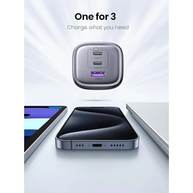 UGREEN Nexode Pro 65W 3-Port GaN Wandladegerät, Grau, Schnellladung für Smartphones, Tablets und Laptops, kompakt und leistungsstark – Bild 2