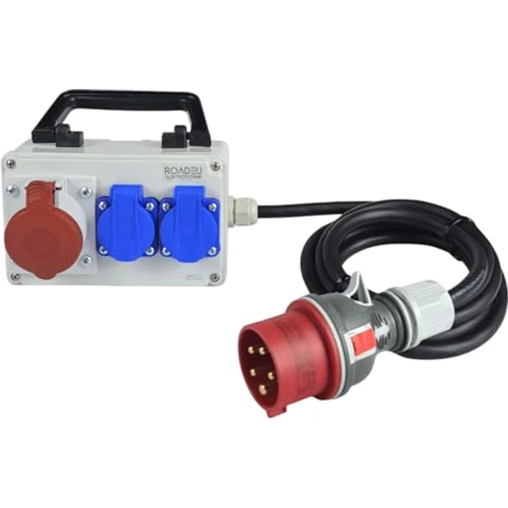 RoadEu CEE Steckdose 16A und 2x Schuko Verteiler - Stromverteiler 16A, Mobilverteiler, 15m Kabel, Baustromverteiler IP44 – Bild 5