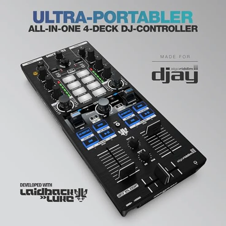 Reloop Mixtour Pro, Portable DJ Controller für Algoriddim djay Pro, 4-Deck mit Crossfader Fusion & Neural Mix Technologie – Bild 2