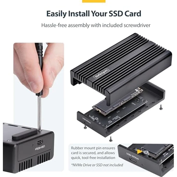 StarTech 1USB4-NVME-ENCLOSURE (M.2), ultrakompaktes USB4 Festplattengehäuse mit bis zu 3.800 MB/s, Schwarz – Bild 8