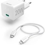 Hama Schnellladegerät USB-C 20 W + USB-C-Lightning-Kabel (Apple-USB-C-Ladegerät, Mini-Ladegerät + Lightning-Kabel, PD, MFI Zertifiziert)