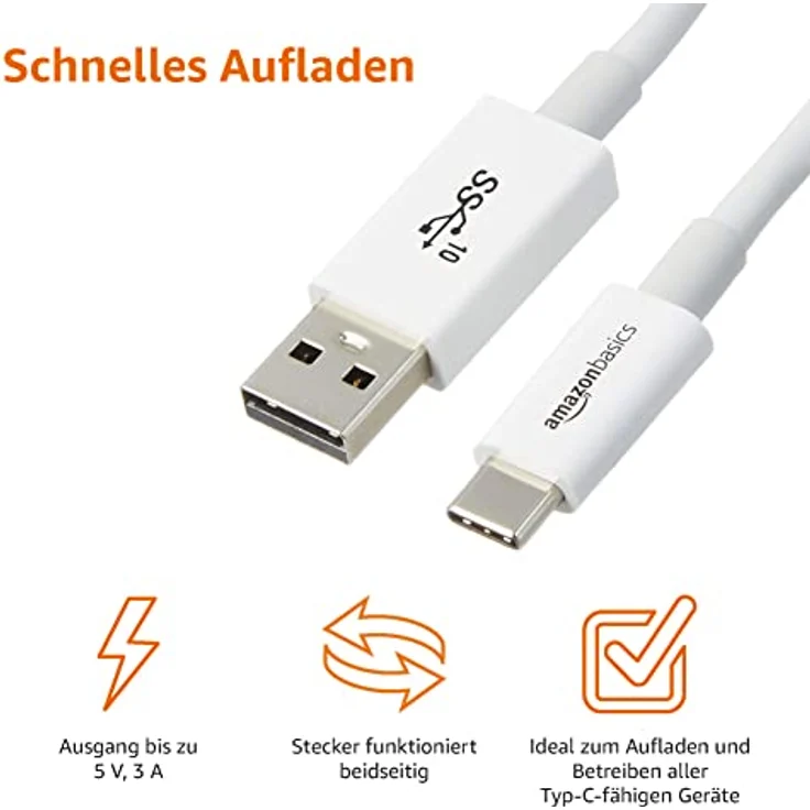 AmazonBasics - USB C Kabel auf USB Typ A, USB 3.1, 2. Generation, 0,9 m, Weiß - Preisvergleich – Bild 3