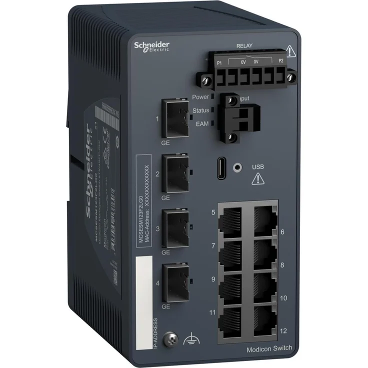 Schneider Electric MCSESM123F2LG0, Managed Netzwerk Switch mit 8 Ports und 1 Gbit/s, DIN-Schienen-Montage, für mittlere Netzwerke