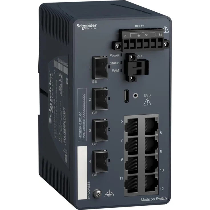 Schneider Electric MCSESM123F2LG0, Managed Netzwerk Switch mit 8 Ports und 1 Gbit/s, DIN-Schienen-Montage, für mittlere Netzwerke