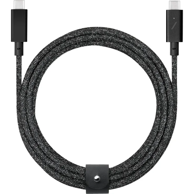 NATIVE UNION Eco Belt USB-C zu-USB-C Kabel, 2,4 m, Schwarz – Schnelles Laden bis 240W, LED-Anzeige, recycelte Materialien