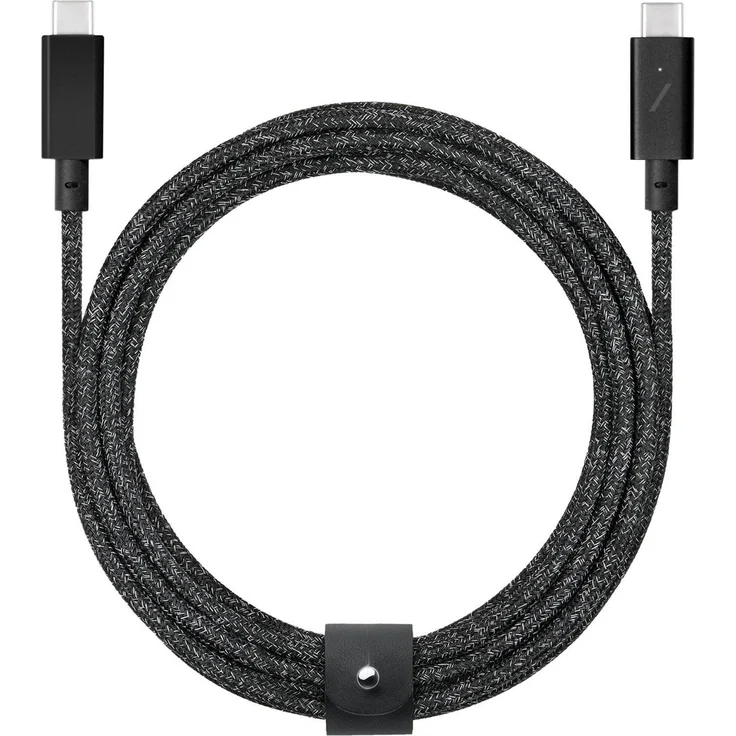 NATIVE UNION Eco Belt USB-C zu-USB-C Kabel, 2,4 m, Schwarz – Schnelles Laden bis 240W, LED-Anzeige, recycelte Materialien