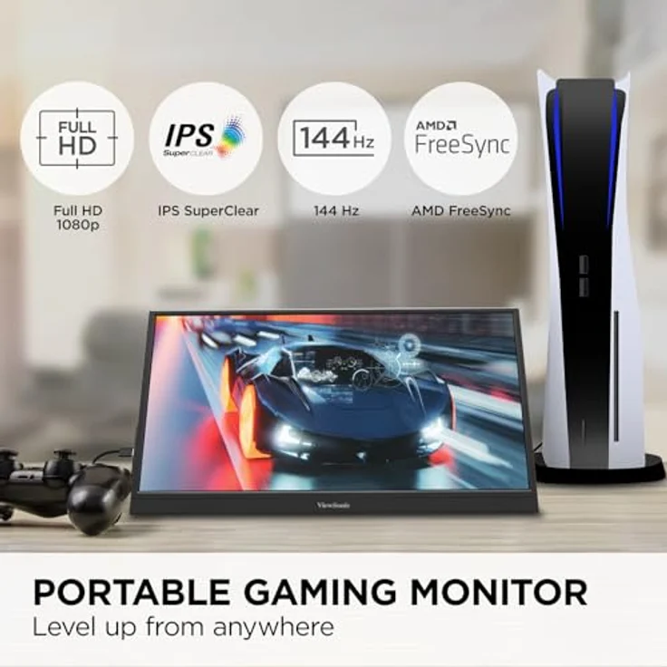 ViewSonic VX1654 40,6 cm (16 Zoll) tragbarer Gaming-Monitor (1920 x 1080), 144 Hz, 6,5 ms, SuperClear® IPS, Mini-HDMI, 2 USB Typ C, Lautsprecher – Bild 2