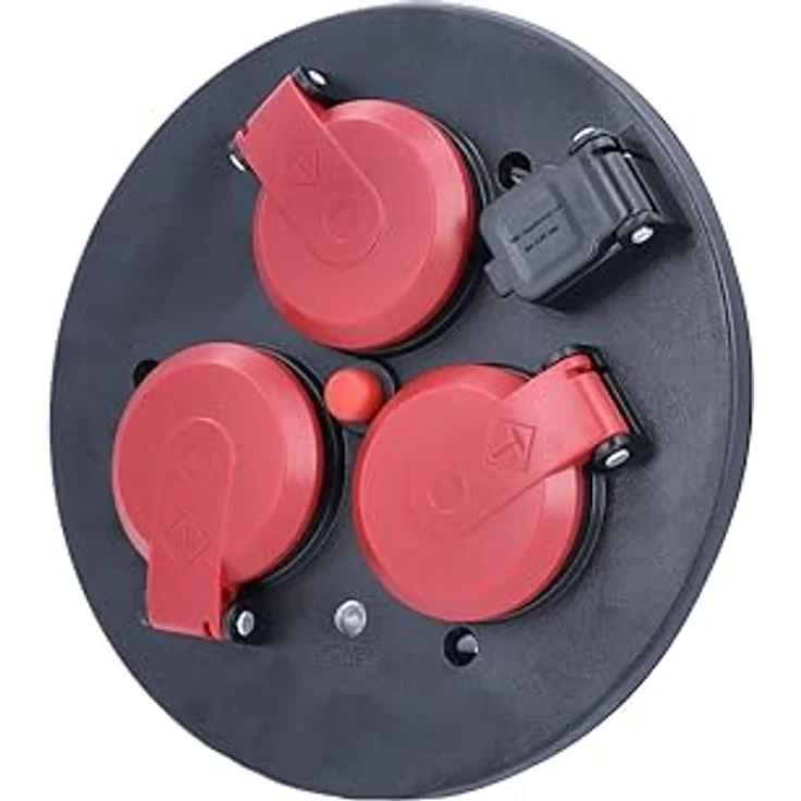 as - Schwabe 3-fach-Steckdoseneinsatz für Kabeltrommeln 230V/16A, mit Klappdeckel rot, Thermoschutzschalter, USB-Ausgang 5V/1A, IP54, Schwarz, 11584 – Bild 2