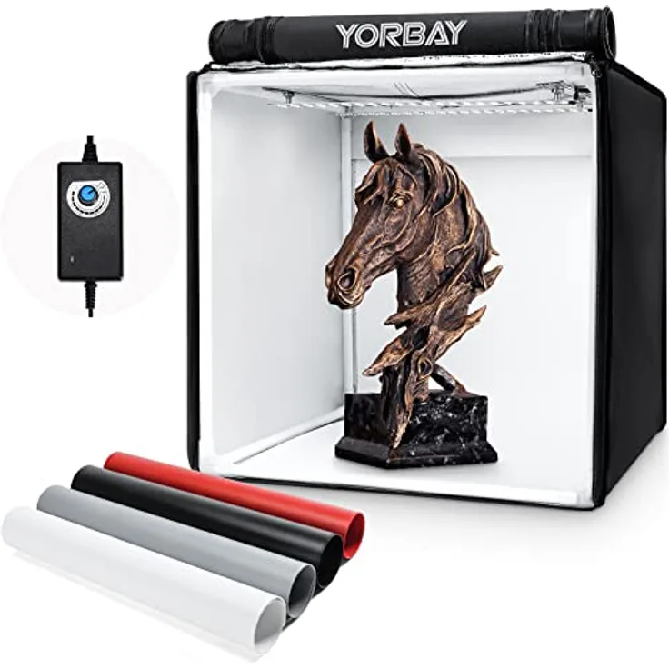 Yorbay Fotostudio Set LED-Fotobox 40 x 40 x 40cm CRI 95+ inkl. 4 PVC-Hintergrundfolien (schwarz, weiß, grau, rot)