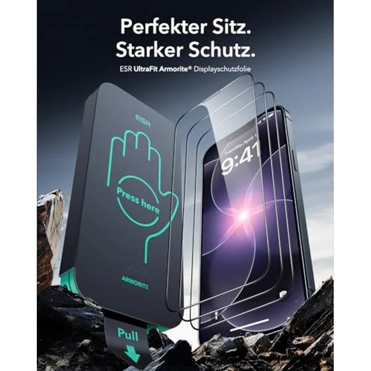 ESR Armorite Panzerglas für iPhone 17e/16e/14/13/13 Pro, gehärtete Displayschutzfolie mit 3 Sekunden Schnellinstallation, militärischer Schutz und blasenfreier Befestigung, 3 Stück – Bild 2