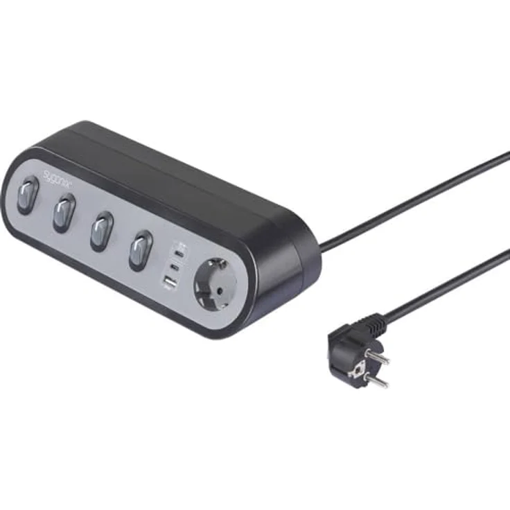 Sygonix SY-6901966 Tischsteckdose 5fach, Schwarz-Grau, mit Schutzkontakt für sichere Nutzung – Bild 1
