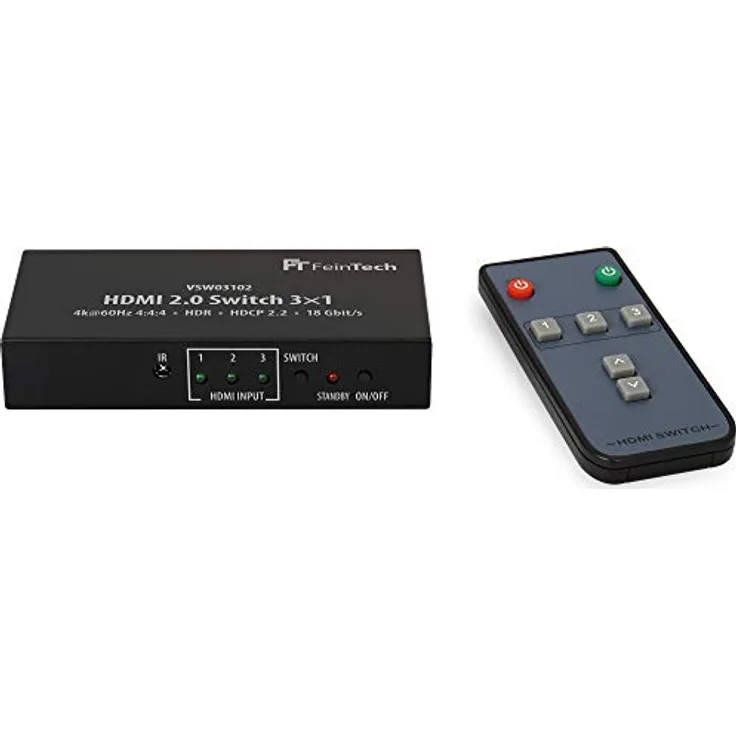 FeinTech VSW03102 HDMI Switch 3x1 Automatische Umschaltung 4K 60Hz HDR CEC Ultra-HD