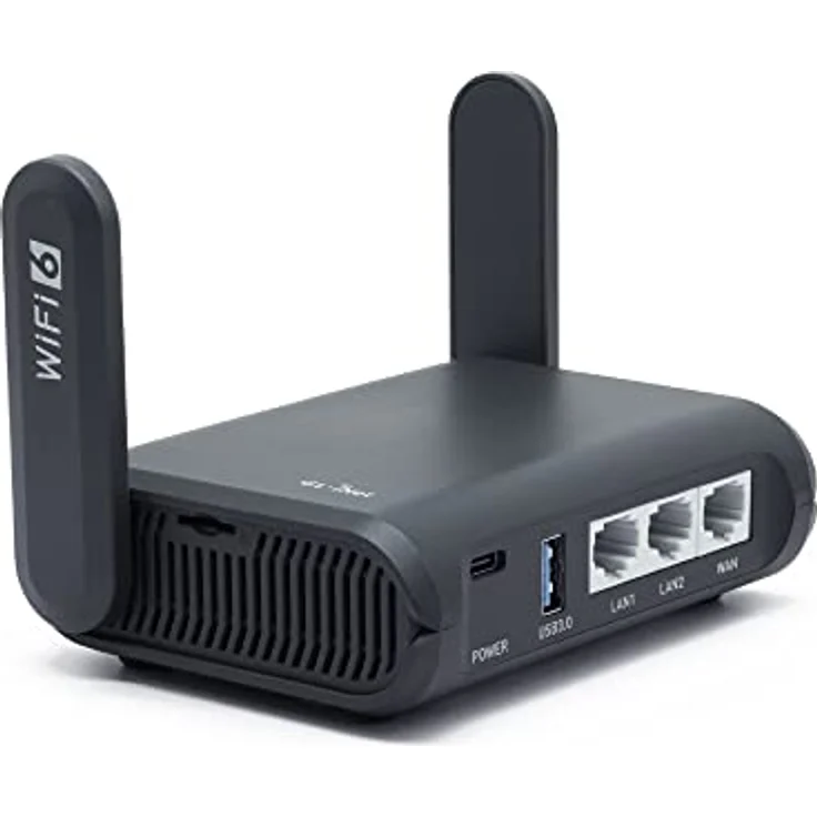 GL.iNet AXT1800 (Slate AX) Klein Gigabit WLAN WiFi 6 Router, 1.800 Mbit/s, 3 Gigabit LAN Ports, VPN / WPA3 / IPV6, MU-MIMO, OFDMA – Bild 1