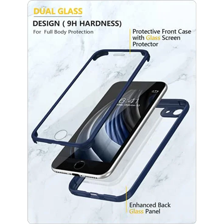 Miracase 360 Grad Hülle kompatibel mit iPhone SE 2022/SE 2020/iPhone 8, Ganzkörper Schutzhülle mit integriertem Glas Displayschutz, stoßfest, Blau – Bild 2