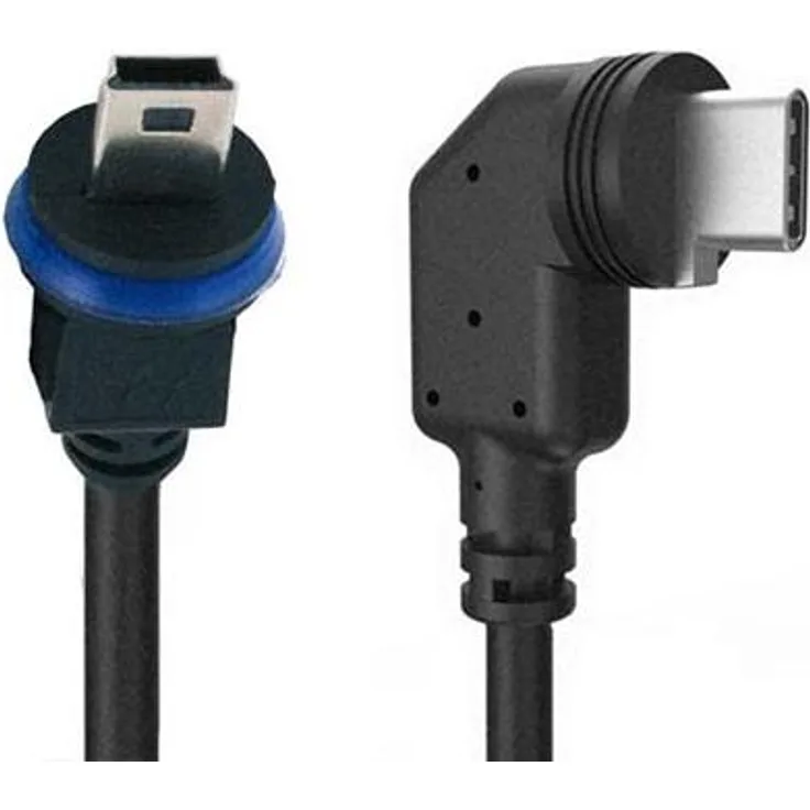 Mobotix MX-CBL-MUC-AN-MU-5, 5 m USB C zu Mini-USB A Kabel, Schwarz und Blau, abgewinkelt, Plug & Play
