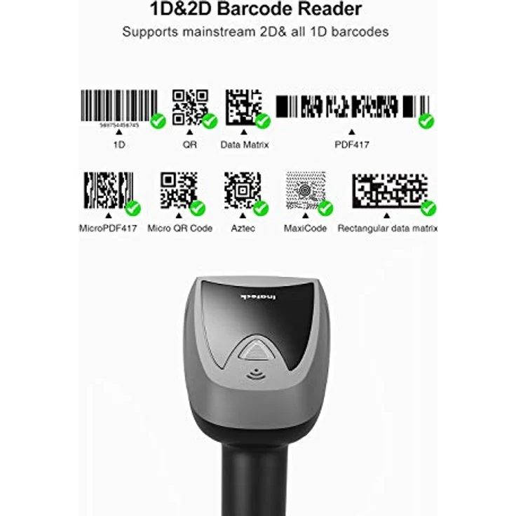 Inateck 2D Barcode Scanner Bluetooth, Wireless QR Code Scanner mit Intelligenter Ladestation, 2D Imager mit 2000 mAh Akku, Bildschirm Scannen Unterstützt, Bcst-52 in Schwarz – Bild 2