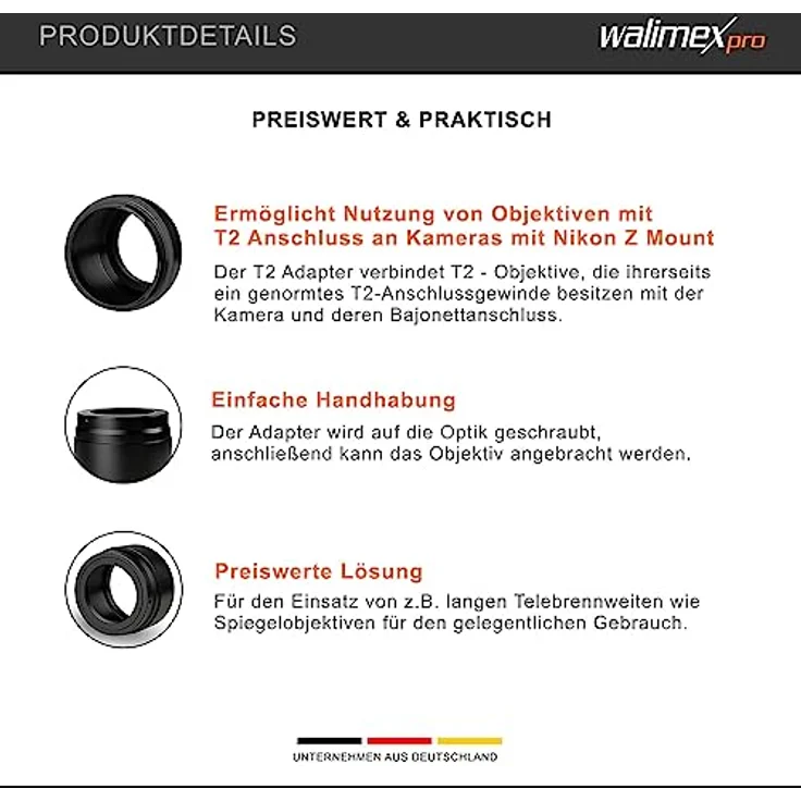 Walimex pro T2 Adapter für Nikon Z - Adapterring mit manuellem Fokus, einfache Handhabung, Objektiv-Anschlussring kompatibel mit Nikon Z6, Nikon Z7, Nikon Z50, Nikon Z5, Nikon Z7 II, Nikon Z6 II – Bild 2