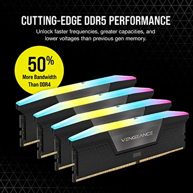 Corsair VENGEANCE RGB DDR5 RAM 64GB (4x16GB) 6400MHz CL32 Intel XMP iCUE Kompatibel Computer Speicher - Schwarz (CMH64GX5M4B6400C32) – Bild 3