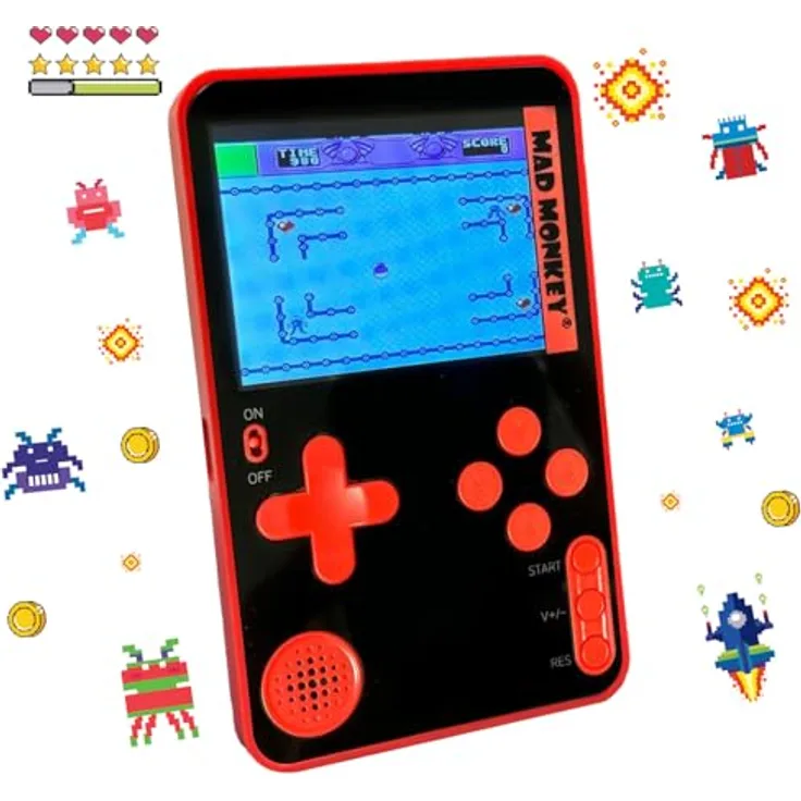 Mad Monkey Slim Handheld Retro Game Console, 2,5 Zoll Bildschirm mit 300 vorinstallierten Klassikspielen