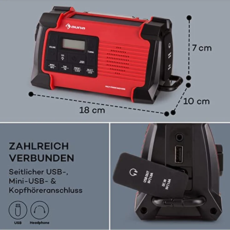Auna Patagonia DAB+, Aufladbares DAB-Radio mit Bluetooth, LCD Display, Wecker, retro, mit Batterie und Netzstecker, USB & Streaming, 1W – Bild 6