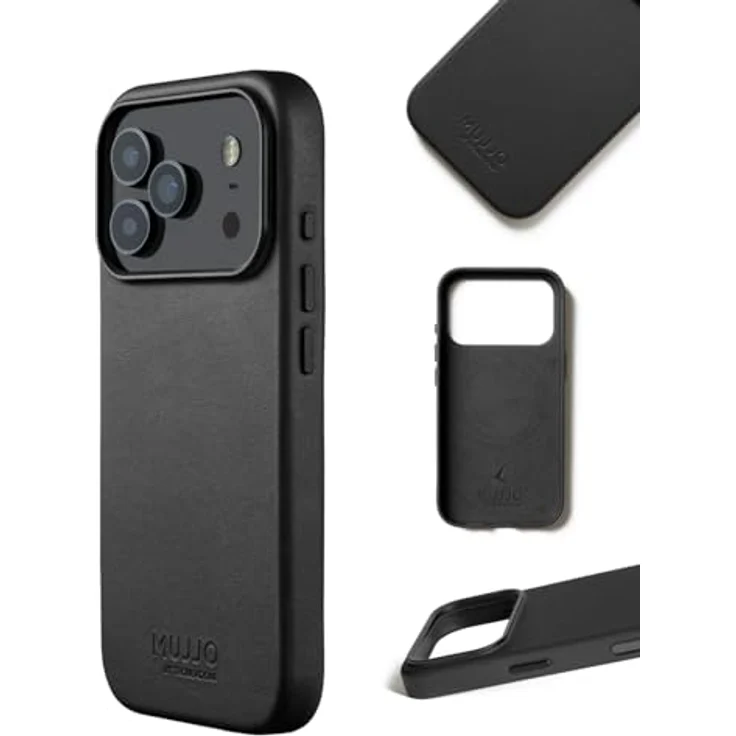 Mujjo Leather Case für iPhone 17 Pro - Hochwertiges Velore-Leder, MagSafe-kompatibel, schwarz – Bild 2