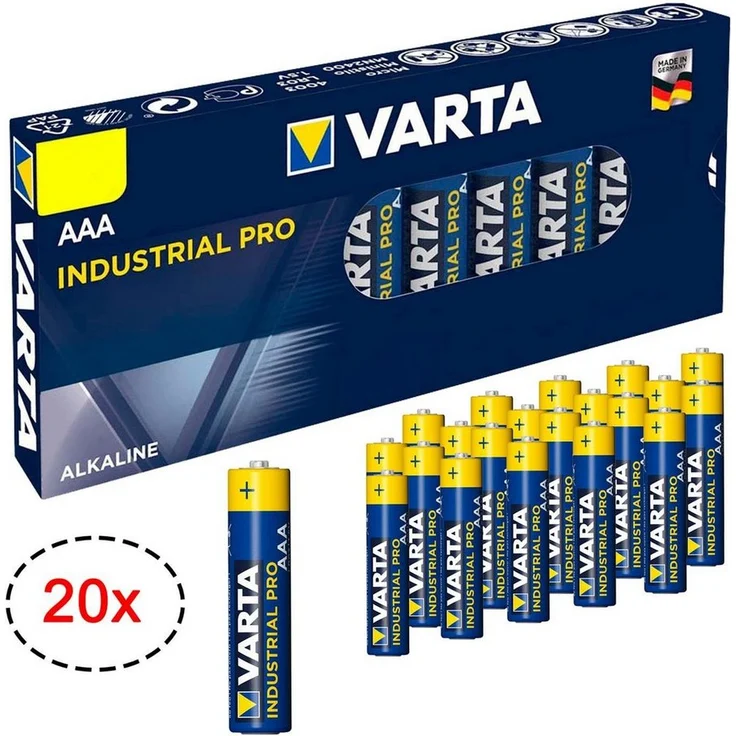 VARTA Industrial PRO AAA LR03 Alkaline Batterie, 20er Pack, 1,5 V, hohe Kapazität 1200 mAh, Made in Germany