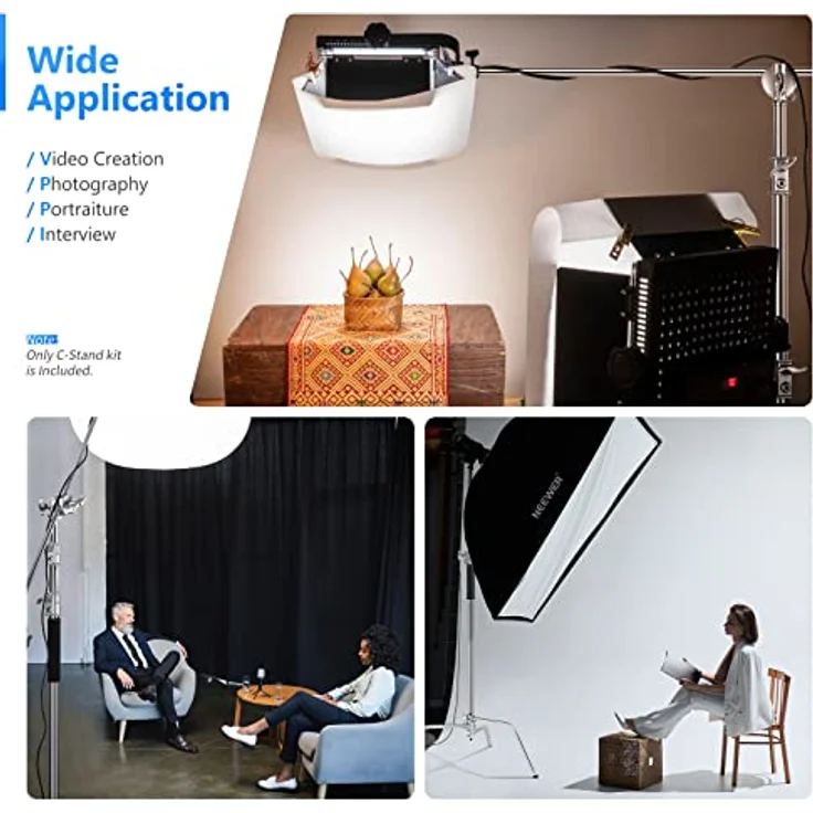 Neewer Pro 100% Metall Max Höhe 10ft / 305cm verstellbarem Reflektor Ständer mit 4 Fuß / 120cm Halter Arm und 2 Griff Kopf für Fotografie Studio-Video-Reflektor, Monolight und andere Ausrüstung – Bild 6