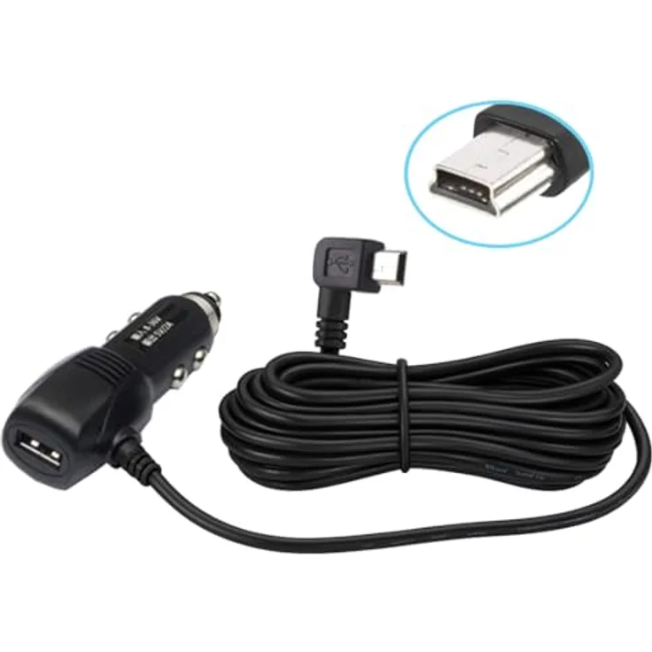 Bolwins G63C KFZ Auto Ladegerät Adapter Kabel 3,5 m – USB & Mini-USB 90° Links Winkelstecker – ideal für Mobiltelefone und Navigationsgeräte, schwarz – Bild 3