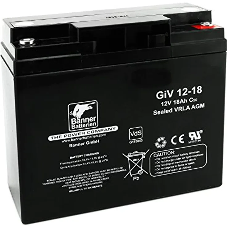 Banner Batterie Stand by Bull 12 Volt 18 Ah GIV 12-18, wartungsfreie Bleibatterie mit Vlies-Technologie für Hochstrom- und Langzeitbelastungen