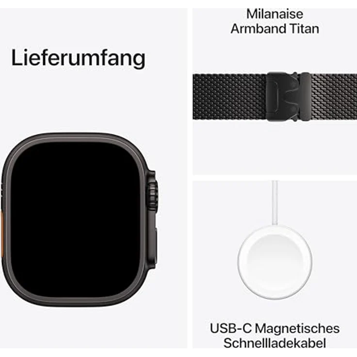 Apple Watch Ultra 3 GPS + Cellular, 49mm, Titangehäuse Schwarz, Milanese Loop Schwarz - S – Bild 6