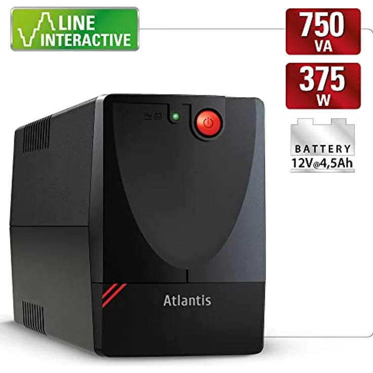 Atlantis UPS X1000, USV mit 750 VA Leistung, 2 Schuko-Steckdosen, Line Interactive, A03-X1000 – Bild 2