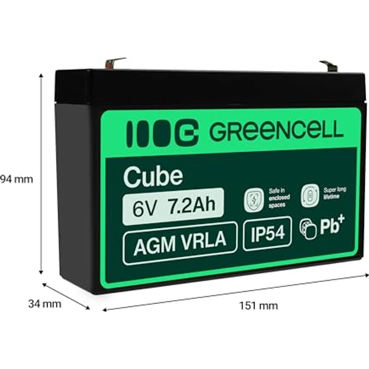 Green Cell® AGM 6V 7,2Ah VRLA Bleiakku, wartungsfrei und zyklenfest für Elektro-Spielzeug, Alarmanlagen und USV-Systeme – Bild 2